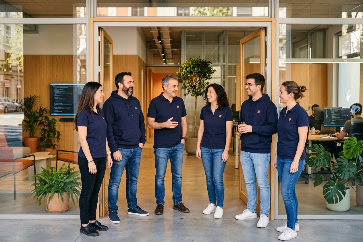 El equipo de Novatedi en el local de Rúa Río Camba